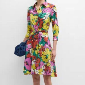 SARA ROKA Italian Floral-Print Poplin Midi Shirtdress